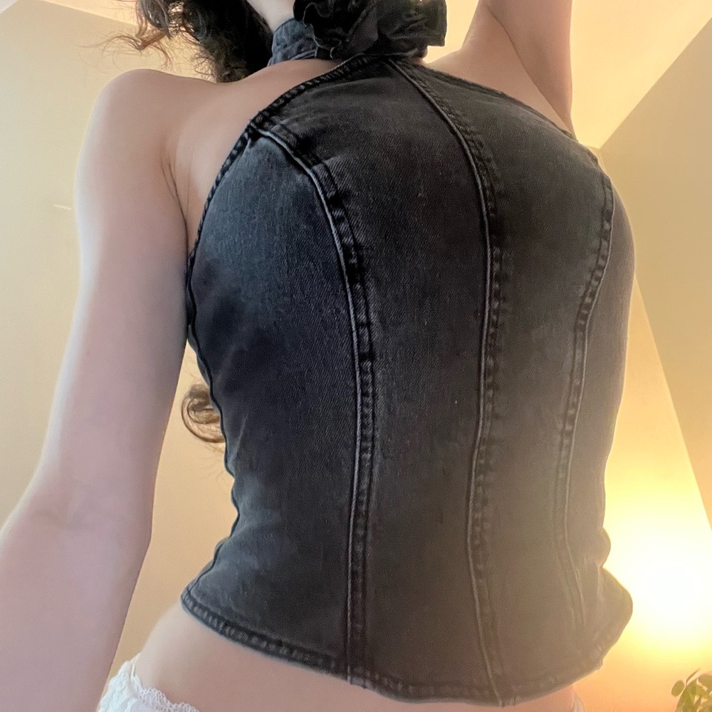 Black Denim Halter Top